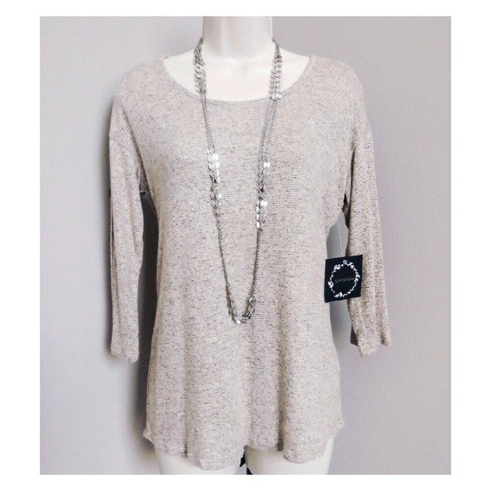 Corvia Button Sleeve Top Cream &‎ Black Small NWT